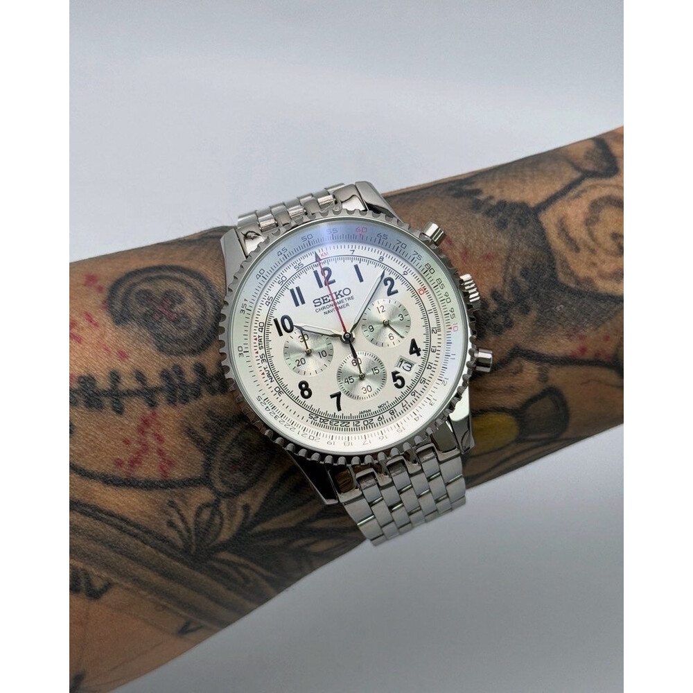 Custom Seiko Mod •  White Navitimer Quartz • 47mm